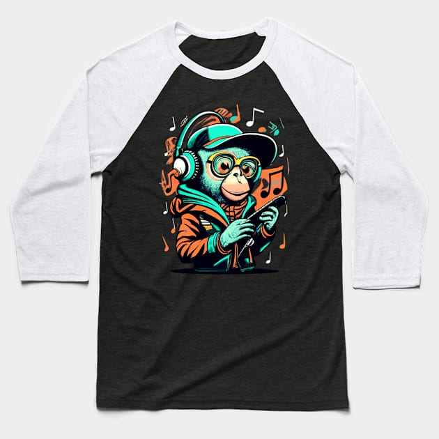 Monkey Music Colourful Musicians Animal Theme Animal Jungle Art Monkey Baseball T-Shirt by click2print